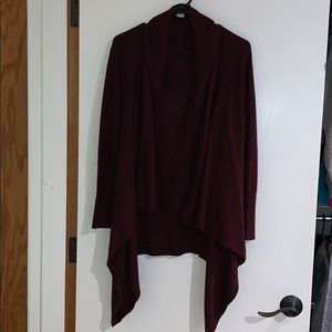 Burgundy cardigan with longer flowing front